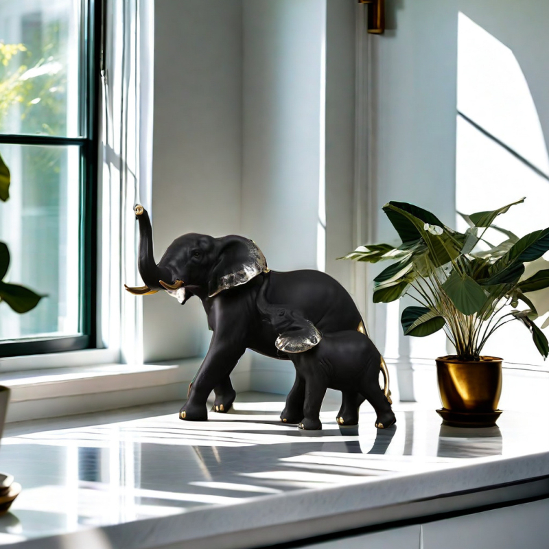 Sculptură simulată de elefant sălbatic, statuie din rășină, decor pentru casă și desktop, decor drăguț