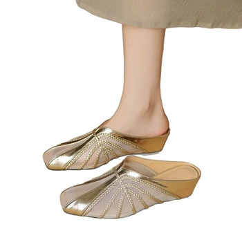 Γυναικεία Mules με κλειστά δάχτυλα, ελαφριά και πολυτελή, αναπνεύσιμα, δίχτυα, γαλλικού στιλ, 2025, νέα, κινέζικα σανδάλια με σφήνα που αυξάνουν το ύψος και έχουν τετράγωνη μύτη.