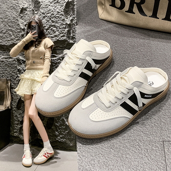 Stulbinantys tarpvalstybiniai moteriški batai 2025 m. pavasariui, nauji plokščiapadžiai balti batai, „Baidu Forrest Gump“ batai, laisvalaikio sportinės šlepetės.