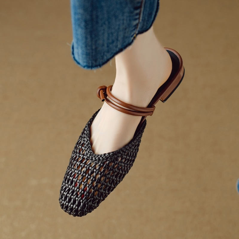 2024-es nyári divatos, üreges, lélegző, egylyukas, alacsony sarkú, lapos szandál, 4041-es, plus size női cipők