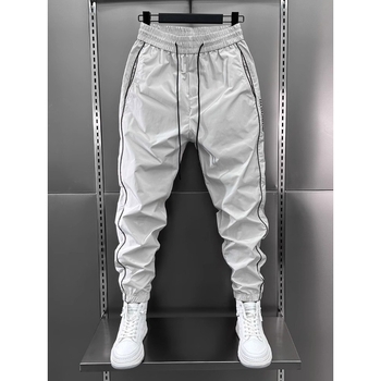 Trendi tavaszi és nyári vékony, gyorsan száradó, lezser nadrág, férfi varrásos, perforált, légkondicionált, szűk szabású nadrág