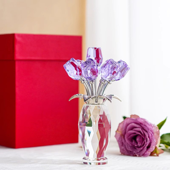 Κομψό τεχνητό κρύσταλλο με τριαντάφυλλα, καλάθι με λουλούδια, διακόσμηση σπιτιού, βάζο, σαλόνι, δώρο για την ημέρα του Αγίου Βαλεντίνου, διασυνοριακό