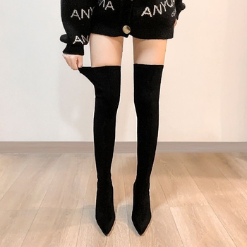 Naiste ülepõlvesaapad 2025. aasta uued sügis- ja talvesaapad, mustad kõrge kontsaga kitsad saapad, terava ninaga stiletto-elastsed saapad