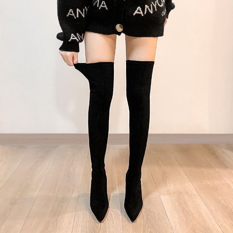 Naiste ülepõlvesaapad 2025. aasta uued sügis- ja talvesaapad, mustad kõrge kontsaga kitsad saapad, terava ninaga stiletto-elastsed saapad