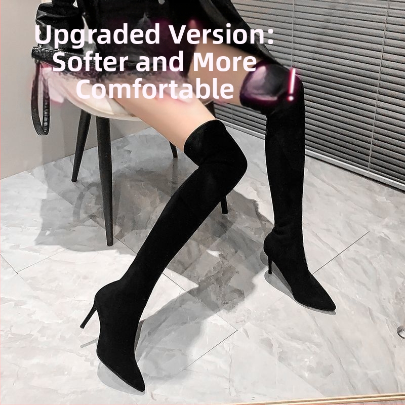 Naiste ülepõlvesaapad 2025. aasta uued sügis- ja talvesaapad, mustad kõrge kontsaga kitsad saapad, terava ninaga stiletto-elastsed saapad