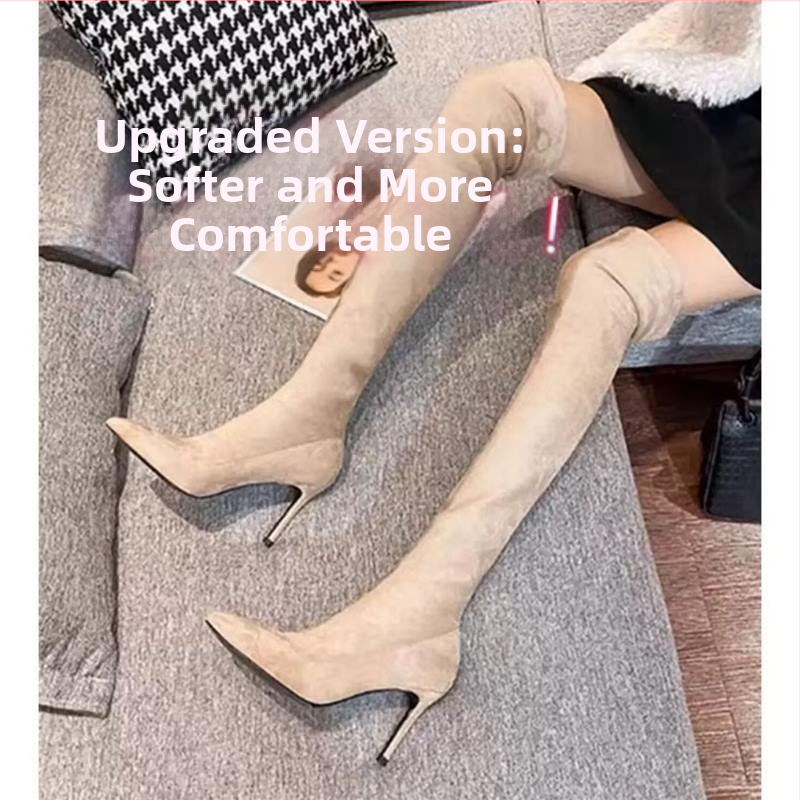 Naiste ülepõlvesaapad 2025. aasta uued sügis- ja talvesaapad, mustad kõrge kontsaga kitsad saapad, terava ninaga stiletto-elastsed saapad