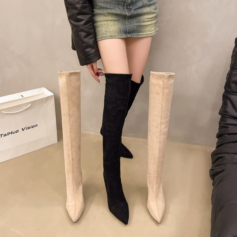 Cizme de damă cu toc înalt și vârf ascuțit, toc înalt, toc înalt, cizme skinny, mărime mare, toc înalt ...