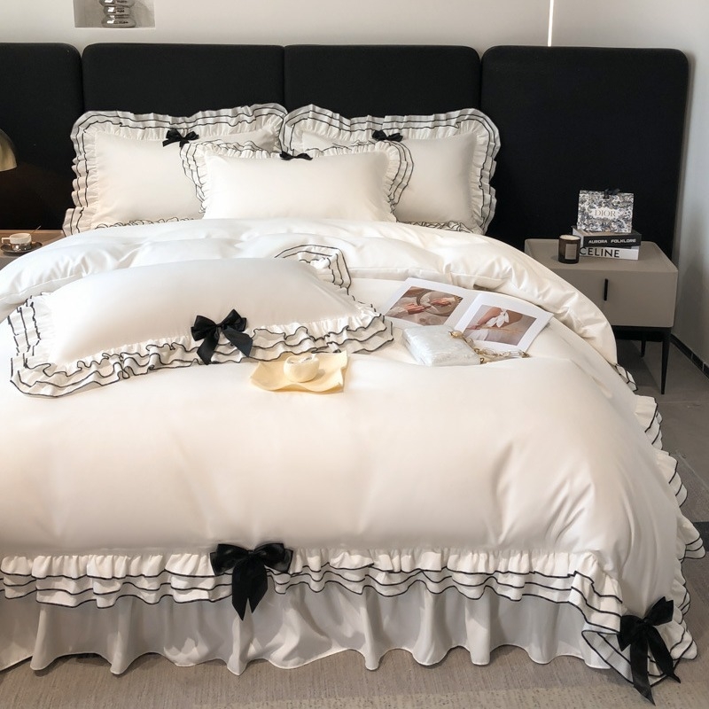 2025-ös kínai méretű külkereskedelmi főiskolai stílusú, többrétegű, fodros masnival díszített, négyrészes szett, dopamin sorozat, hercegnő stílusú