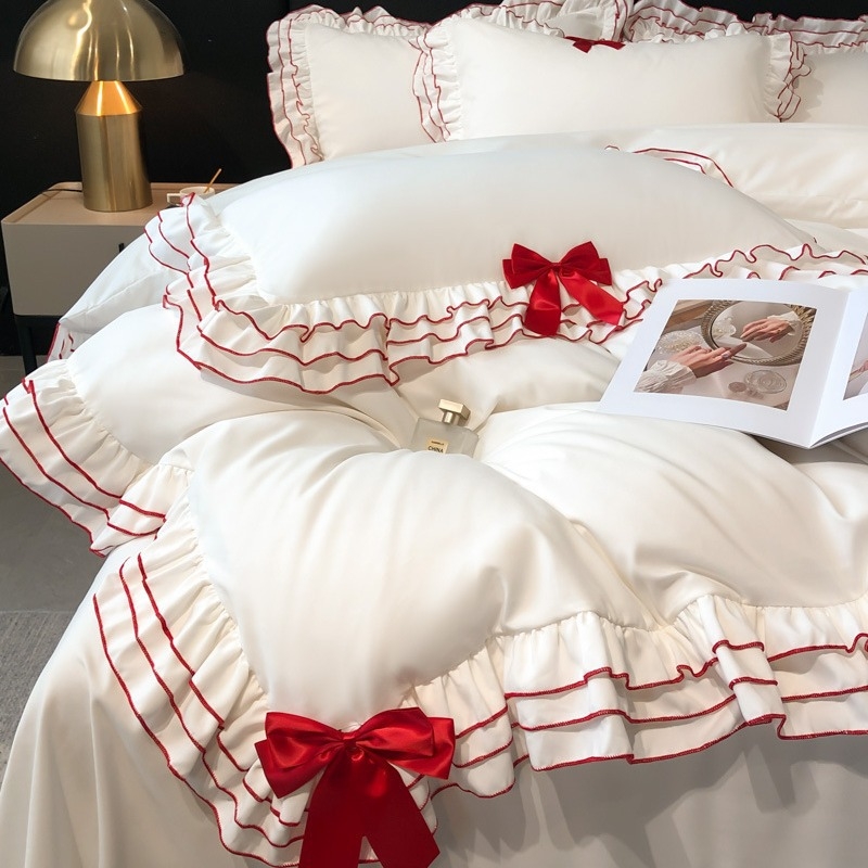 2025-ös kínai méretű külkereskedelmi főiskolai stílusú, többrétegű, fodros masnival díszített, négyrészes szett, dopamin sorozat, hercegnő stílusú