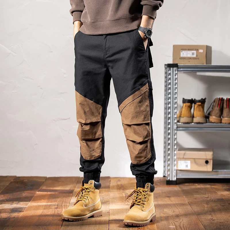 Vyriškos laisvos krovininės kelnės iki kulkšnių. Vyriškos „Harlan 2024“ rudens mados prekės ženklo japoniškos laisvalaikio ir funkcionalios ilgos kelnės, plius dydžių.