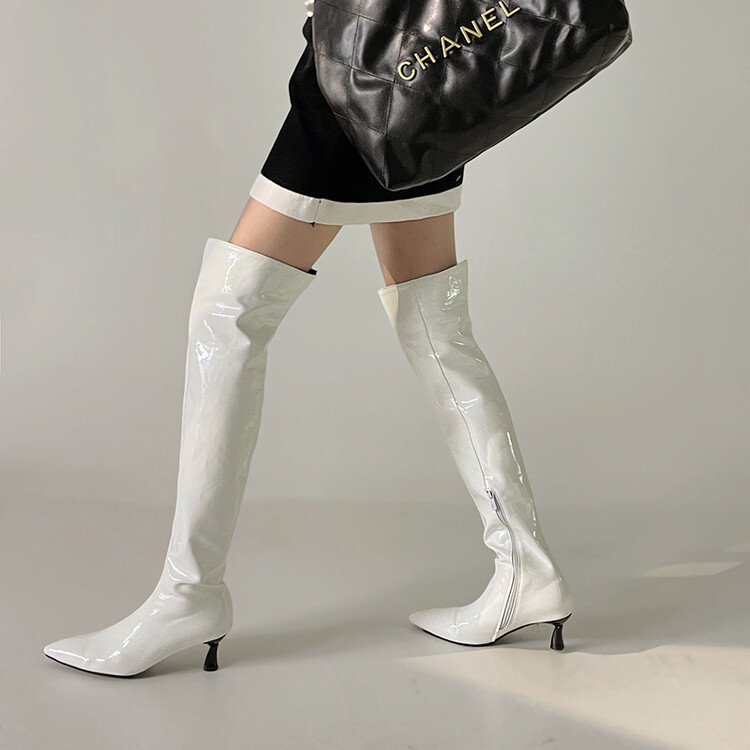 Φθινοπωρινές μπότες στιλέτο με ψηλοτάκουνα πέδιλα του 2022, γυναικείες μπότες για νυχτερινό κέντρο διασκέδασης DJ, λευκές, μεγάλες μπότες εξωτερικού εμπορίου, μέγεθος 40-48