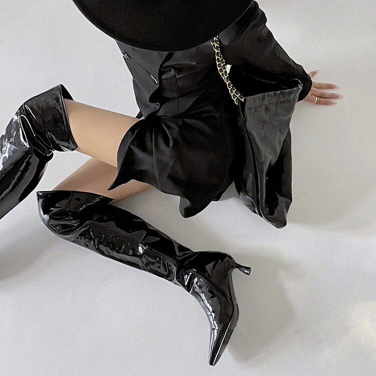 Φθινοπωρινές μπότες στιλέτο με ψηλοτάκουνα πέδιλα του 2022, γυναικείες μπότες για νυχτερινό κέντρο διασκέδασης DJ, λευκές, μεγάλες μπότες εξωτερικού εμπορίου, μέγεθος 40-48