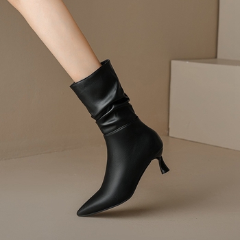 Čizme veličine 32-48, ženske čizme za vanjsku trgovinu preko granice, jesenske i zimske nove čizme s visokom petom, kratke čizme za žene, čizme s hrpom, obrnute čizme