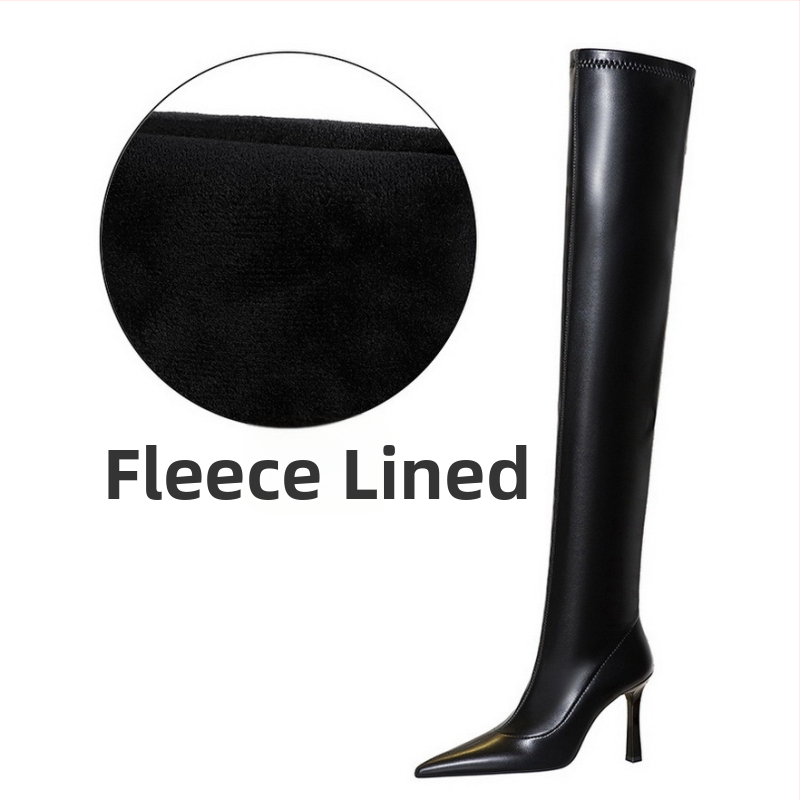 365-16 európai és amerikai stílusú téli egyszerű csizma szuper magas sarkú tűsarkú hegyes orrú szexi lábszár karcsúsító megjelenésű térdig érő csizma