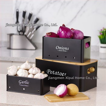 Piiriülene eripakkumine kandilise bambuskattega kartuli, sibula, küüslaugu hoiukasti jaoks, köögis multifunktsionaalne virnastatud toidu säilitamine