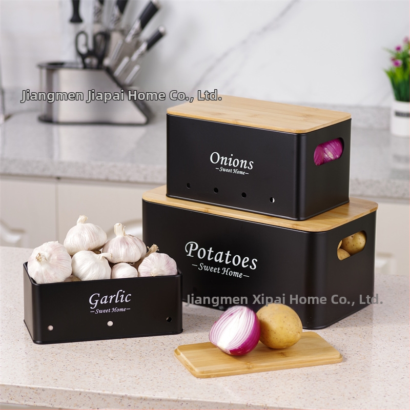 Piiriülene eripakkumine kandilise bambuskattega kartuli, sibula, küüslaugu hoiukasti jaoks, köögis multifunktsionaalne virnastatud toidu säilitamine