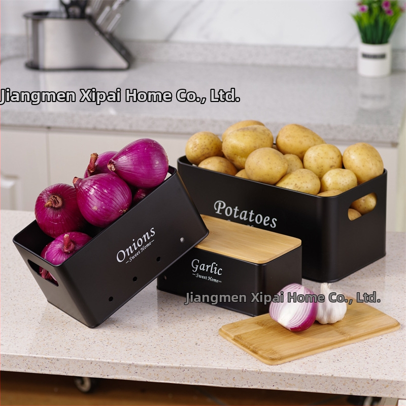 Cezhraničný špeciál pre štvorcový bambusový kryt, úložný box na zemiaky, cibuľu a cesnak, kuchynský multifunkčný skladaný úložný box na potraviny
