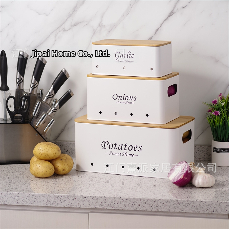 Piiriülene eripakkumine kandilise bambuskattega kartuli, sibula, küüslaugu hoiukasti jaoks, köögis multifunktsionaalne virnastatud toidu säilitamine