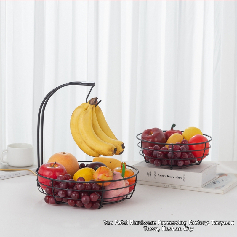 Kreatívny dvojvrstvový ovocný košík, domáci banánový háčik, úložný stojan na ovocný košík, ovocná misa, európsky štýl, konferenčný stolík, občerstvenie, tanier so sušeným ovocím