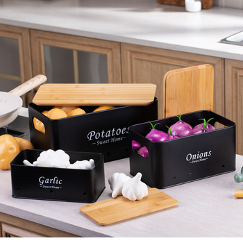 Populaarne toiduainete hoiukonteiner, virnastatav metallist korraldaja, köögi ruudukujuline sibul, küüslauk, kartuli hoiupurk tihendiga