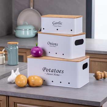 Populaarne toiduainete hoiukonteiner, virnastatav metallist korraldaja, köögi ruudukujuline sibul, küüslauk, kartuli hoiupurk tihendiga