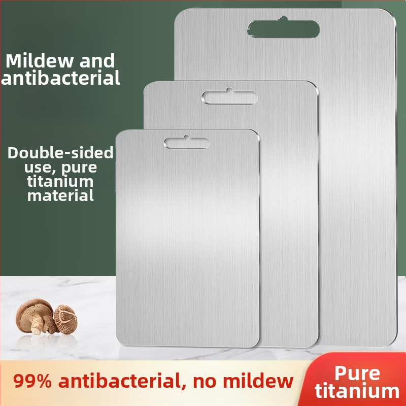 Tarpvalstybiniai sprogimai, sustorinta gryno titano pjaustymo lentelė, antibakterinė, apsauga nuo pelėsio, buitinė dvipusė nerūdijančio plieno vaisių pjaustymo lentelė, grynas titanas