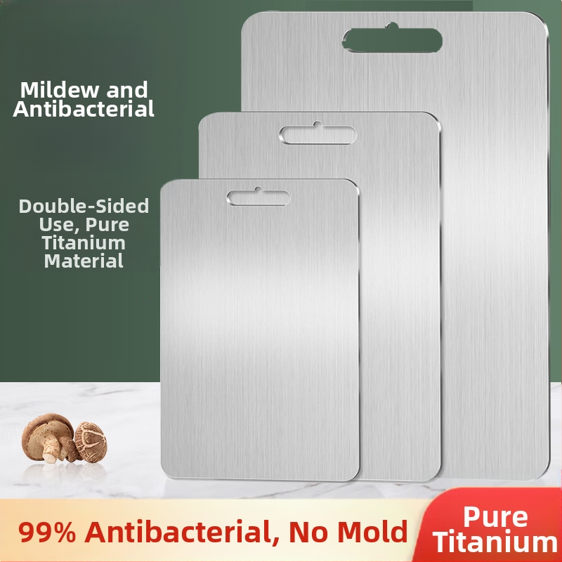 Tarpvalstybiniai sprogimai, sustorinta gryno titano pjaustymo lentelė, antibakterinė, apsauga nuo pelėsio, buitinė dvipusė nerūdijančio plieno vaisių pjaustymo lentelė, grynas titanas