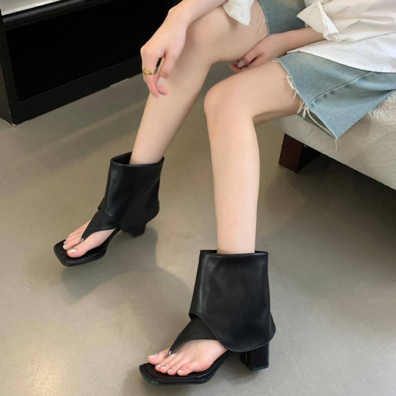 Καλοκαίρι 2024 Νέα niche design γυναικεία σανδάλια με ανοιχτά δάχτυλα και χοντρό τακούνι, διακριτικά, μοντέρνα σανδάλια ψαροκόκαλο σε κορεατικό στιλ