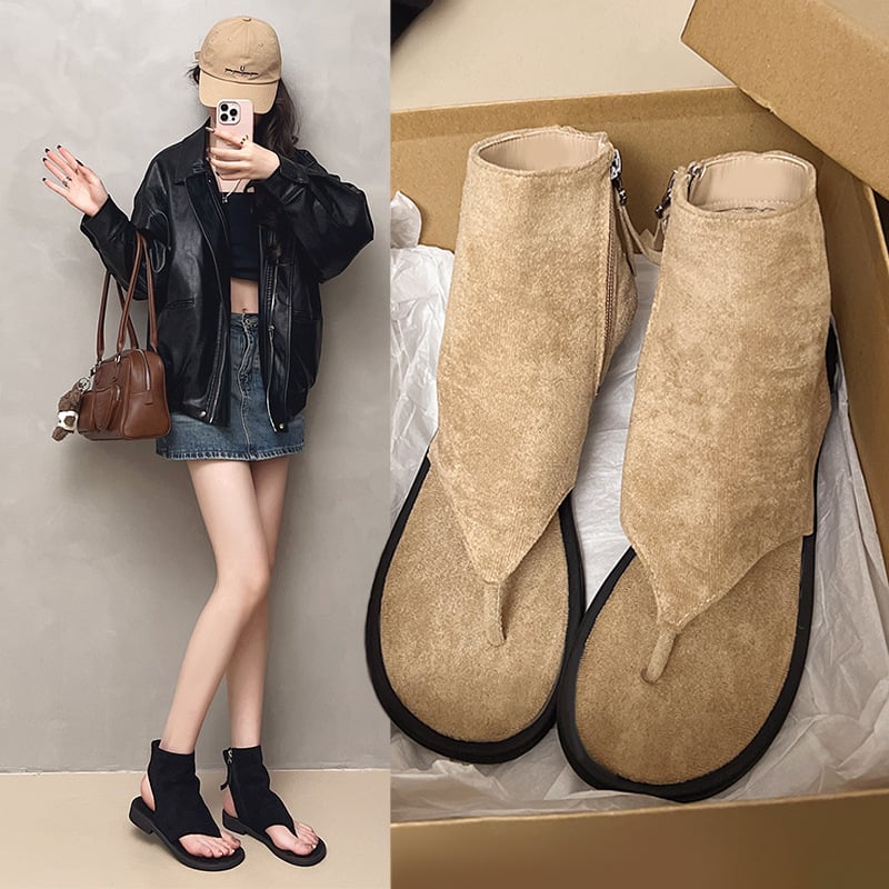 Sandale versatile, subțiri, de primăvară și toamnă, în stil coreean, cu vârful rotund, pentru femei, sandale scurte cu toc jos și versatile, pantofi la modă pentru femei