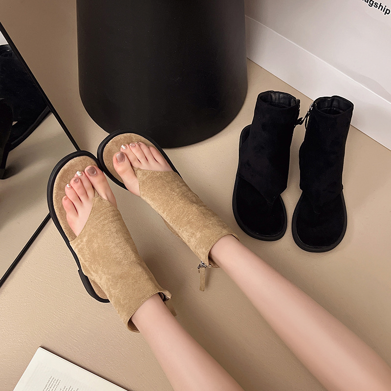 Sandale versatile, subțiri, de primăvară și toamnă, în stil coreean, cu vârful rotund, pentru femei, sandale scurte cu toc jos și versatile, pantofi la modă pentru femei