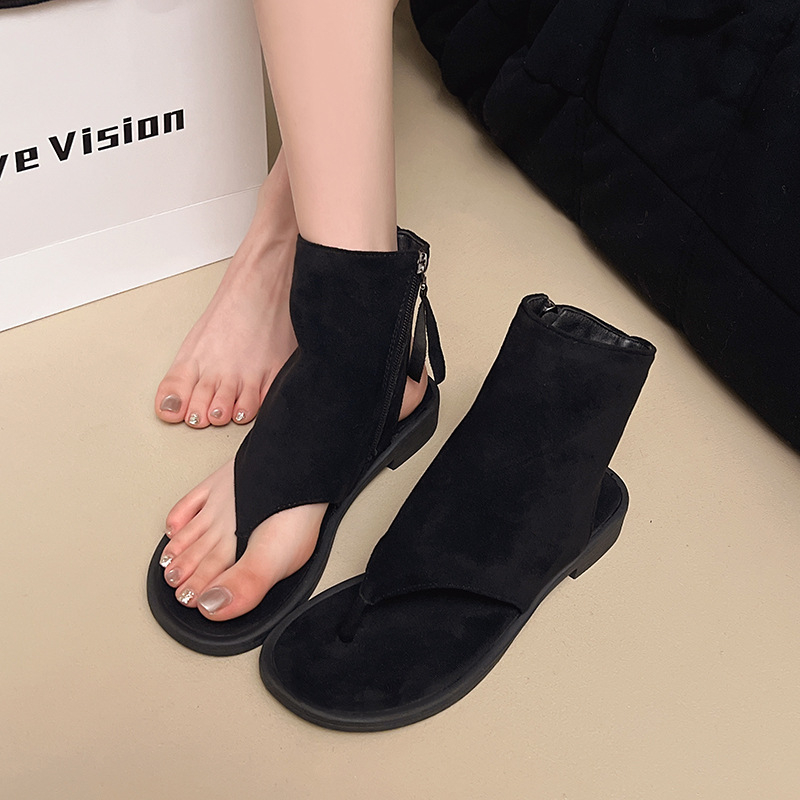 Sandale versatile, subțiri, de primăvară și toamnă, în stil coreean, cu vârful rotund, pentru femei, sandale scurte cu toc jos și versatile, pantofi la modă pentru femei