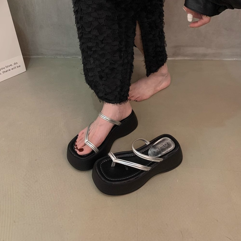 Nišinės storapadės sidabrinės basutės moterims, vasariniai viršutiniai drabužiai su platforminiu padu, prancūziškos basutės