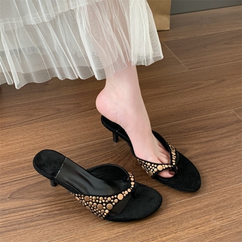 Διασυνοριακό καλοκαίρι εξωτερικού εμπορίου 2025, νέο ευρωπαϊκό και αμερικανικό στυλ, γυναικείο παντόφλες με στρογγυλό κεφάλι και ψηλοτάκουνα, με στρογγυλό κεφάλι, σε ευρωπαϊκά και αμερικανικά στυλ