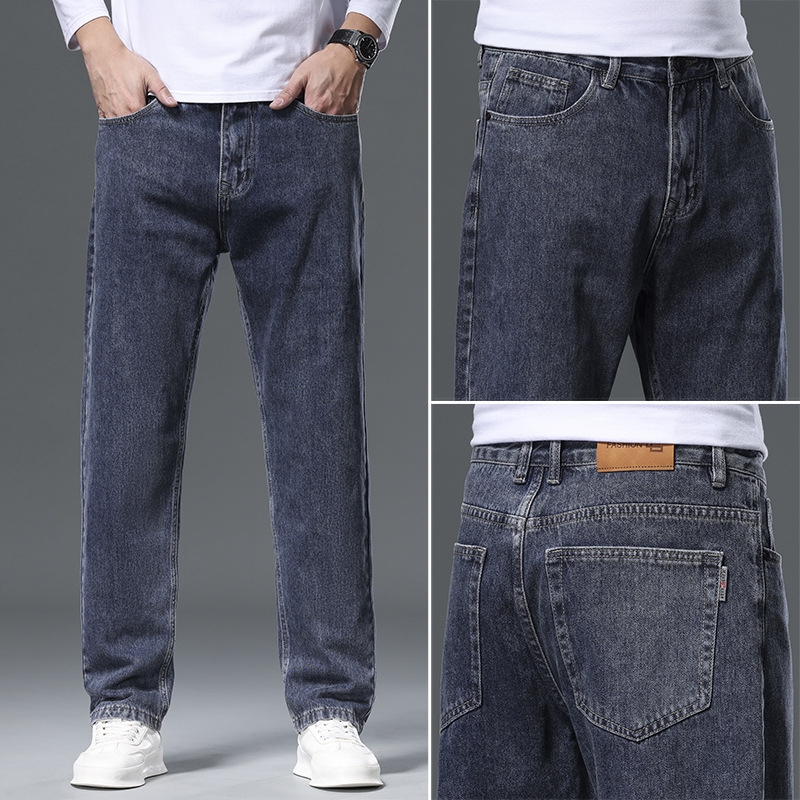 Férfi farmernadrágok 2024 tavaszi és őszi üzleti alkalmi egyenes szabású, rugalmas, egyszerű, minden méretben apáknak való hosszú nadrágok