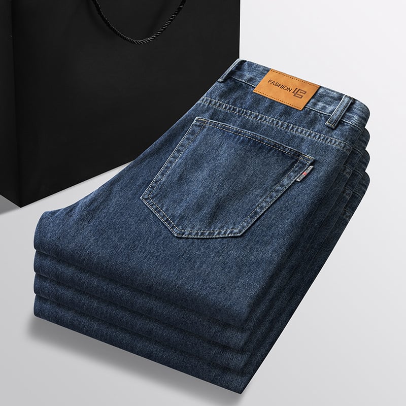 Férfi farmernadrágok 2024 tavaszi és őszi üzleti alkalmi egyenes szabású, rugalmas, egyszerű, minden méretben apáknak való hosszú nadrágok