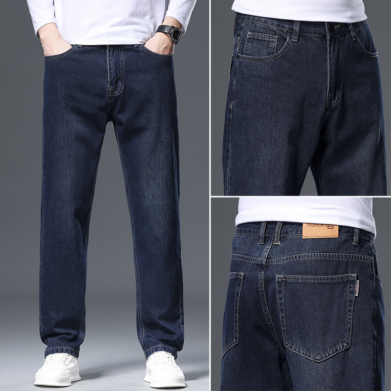 Férfi farmernadrágok 2024 tavaszi és őszi üzleti alkalmi egyenes szabású, rugalmas, egyszerű, minden méretben apáknak való hosszú nadrágok