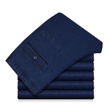 Nyári laza, egyenes szárú férfi lezser farmer, magas derekú és mély üleppel, laza, középkorúaknak és időseknek való vékony, elasztikus derekú farmer.