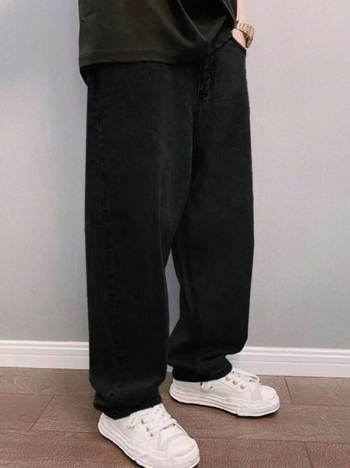 Európai és amerikai, határokon átnyúló új férfi farmernadrág, négy évszakos, laza, széles szárú, mosott, divatos, egyszerű farmernadrág