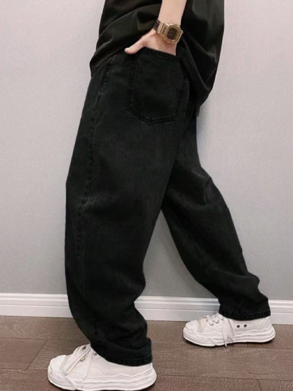 Európai és amerikai, határokon átnyúló új férfi farmernadrág, négy évszakos, laza, széles szárú, mosott, divatos, egyszerű farmernadrág