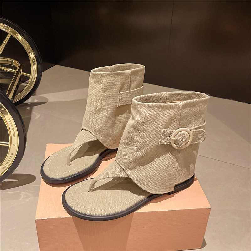 2024 Nyár Új Koreai Stílusú Rövid Talpú Lapos Csattal ellátott Halszálkás Római Szandálok Női Mindenes Felsőruházat Szandálok Szandálok és Csizmák