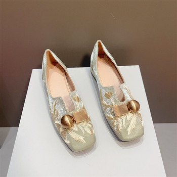 Ρετρό Νέο Κινέζικο Στυλ 2025 Άνοιξη Νέα Γυναικεία Παπούτσια με Χαμηλό Τακούνι Παπούτσια με Τετράγωνη Μύτη Γυναικεία Παπούτσια Φλατ Μοκασίνια