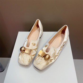 Ρετρό Νέο Κινέζικο Στυλ 2025 Άνοιξη Νέα Γυναικεία Παπούτσια με Χαμηλό Τακούνι Παπούτσια με Τετράγωνη Μύτη Γυναικεία Παπούτσια Φλατ Μοκασίνια