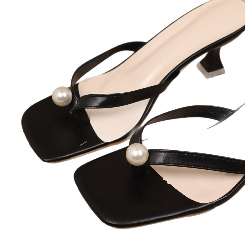 Ευρωπαϊκές και Αμερικανικές ψηλοτάκουνες παντόφλες για γυναίκες το καλοκαίρι του 2025, νέες σαγιονάρες με τετράγωνη μύτη, μέγεθος 43, διασυνοριακά παπούτσια στιλέτο με στρινγκ