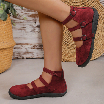 Ρετρό παπούτσια Mary Jane με στρογγυλή μύτη και ρηχό στόμα και τρεις αγκράφα ζώνης 2025, γυναικεία παπούτσια σε νέο στυλ, για βραδινά casual παπούτσια