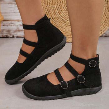 Ρετρό παπούτσια Mary Jane με στρογγυλή μύτη και ρηχό στόμα και τρεις αγκράφα ζώνης 2025, γυναικεία παπούτσια σε νέο στυλ, για βραδινά casual παπούτσια