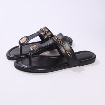 2025-ös nyári tweed stílusú, nagy rugalmasságú, lapos tangaláncos, divatos, lezser, farmer szoknyával, kényelmes, lapos talpú papucs