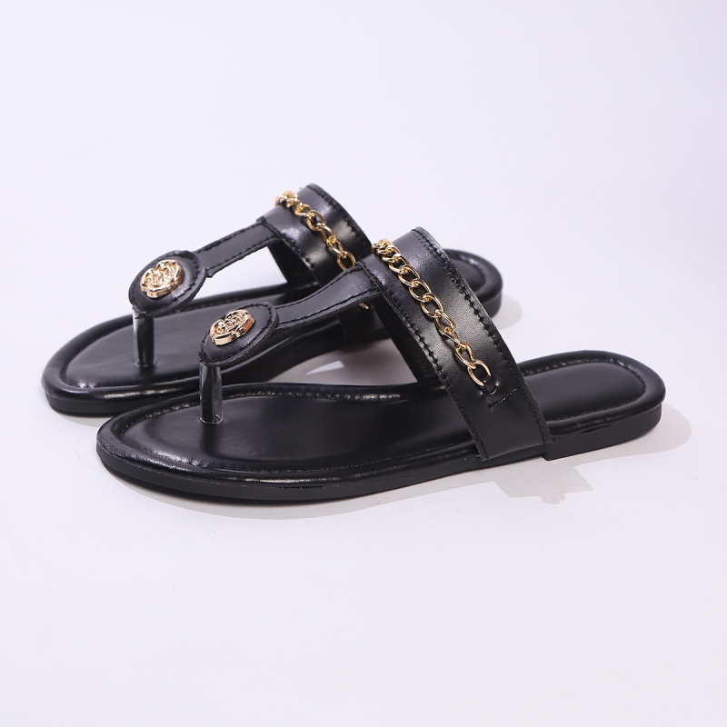 2025-ös nyári tweed stílusú, nagy rugalmasságú, lapos tangaláncos, divatos, lezser, farmer szoknyával, kényelmes, lapos talpú papucs