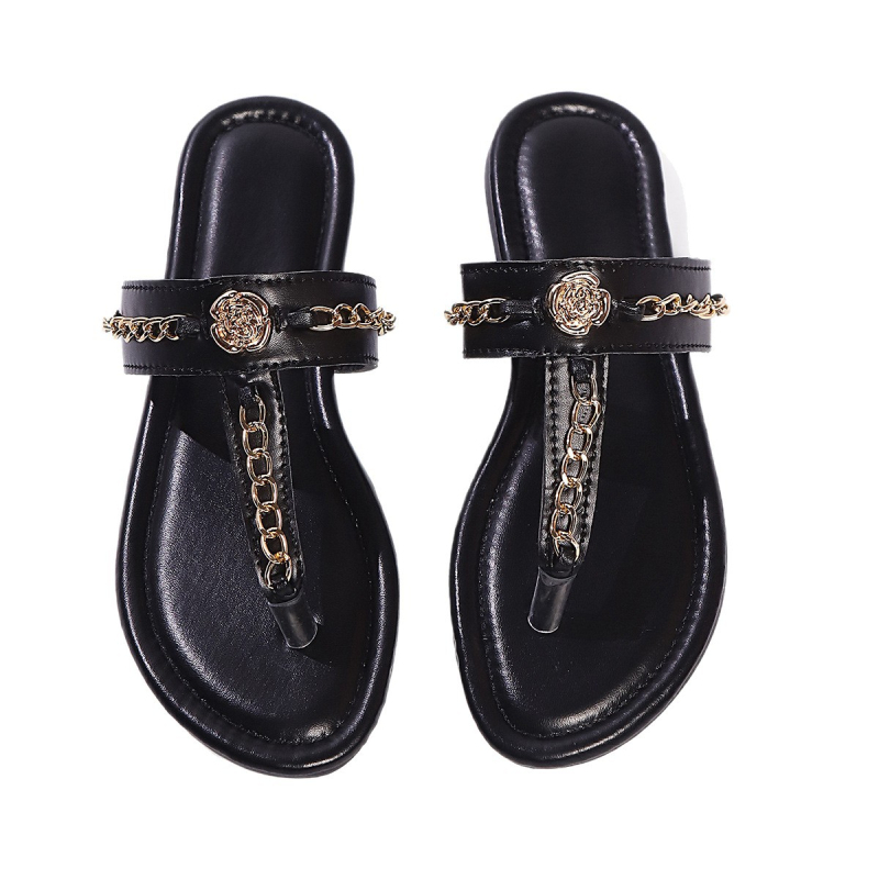 2025-ös nyári tweed stílusú, nagy rugalmasságú, lapos tangaláncos, divatos, lezser, farmer szoknyával, kényelmes, lapos talpú papucs