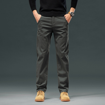 2024-es őszi divatos, egyszerű khaki színű, kényelmes, vékony, egyenes szabású, hosszú szabású, üzleti nadrág