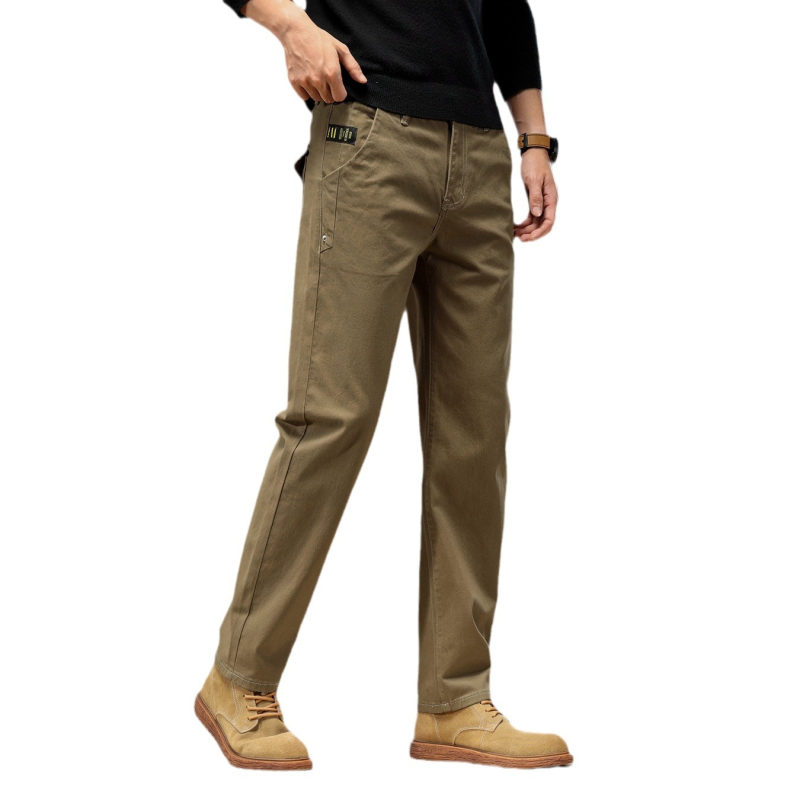 2024-es őszi divatos, egyszerű khaki színű, kényelmes, vékony, egyenes szabású, hosszú szabású, üzleti nadrág